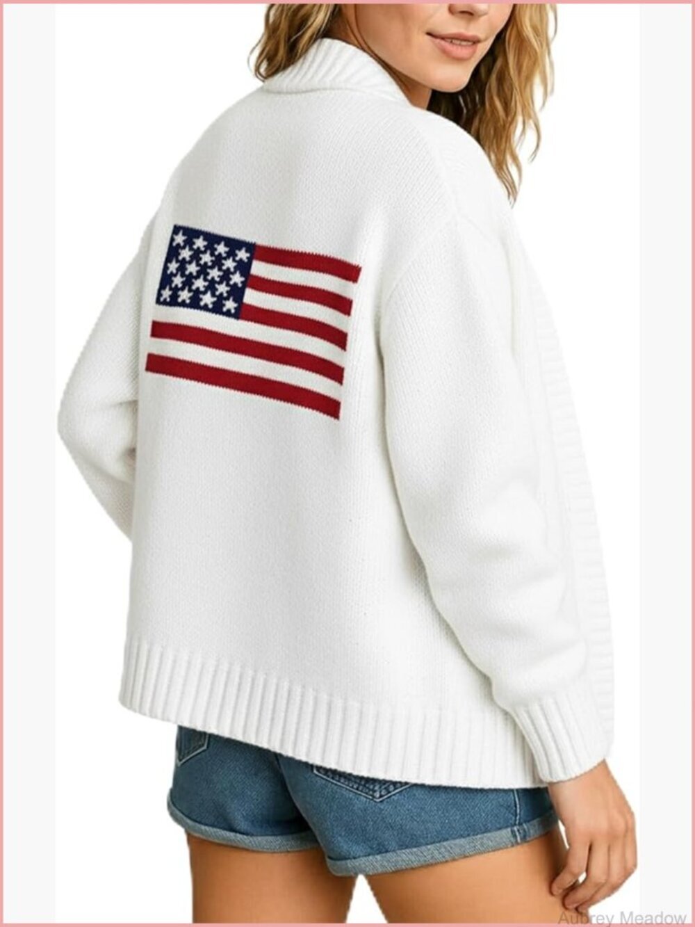 Patriotic Oversized Knit Long Sleeve Cardigan Sweater Lightweight